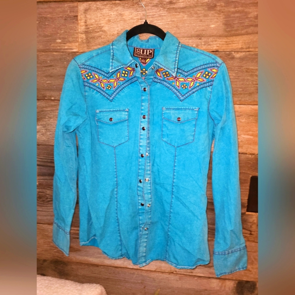 CG UP Blue Western Shirt with Embroidery